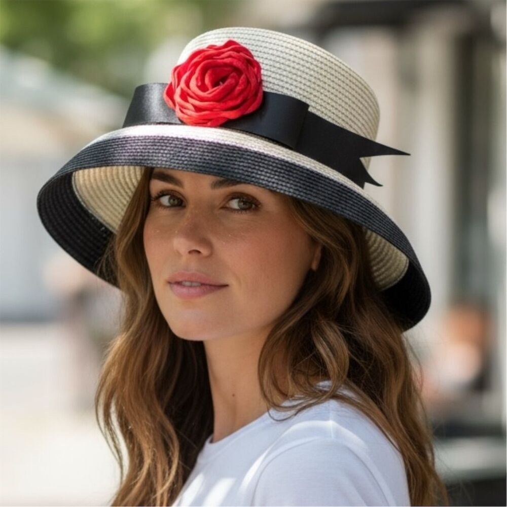 Clueless Dionne Dolls Kill Women's White Black Ribbon Red Bell Shaped Wide Brim